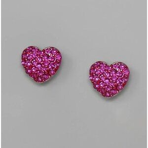 Perfect Sparkly Heart Rhinestone Earrings Pink NWT